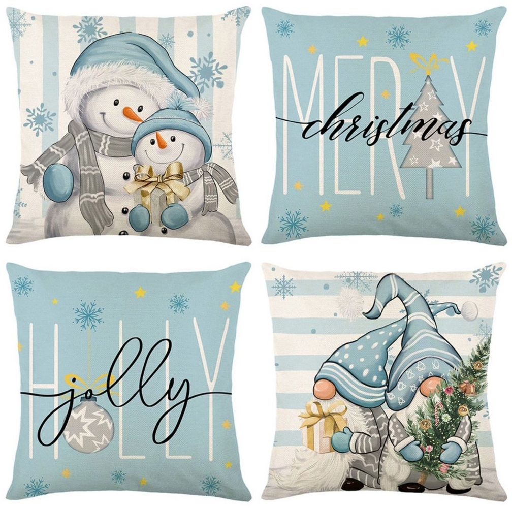 Qelus Kissenbezüge Weihnachten Kissenbezug 4er Set Kissenbezüge 45x45cm Dekokissen Deko, für Sofa Couch Bild 1