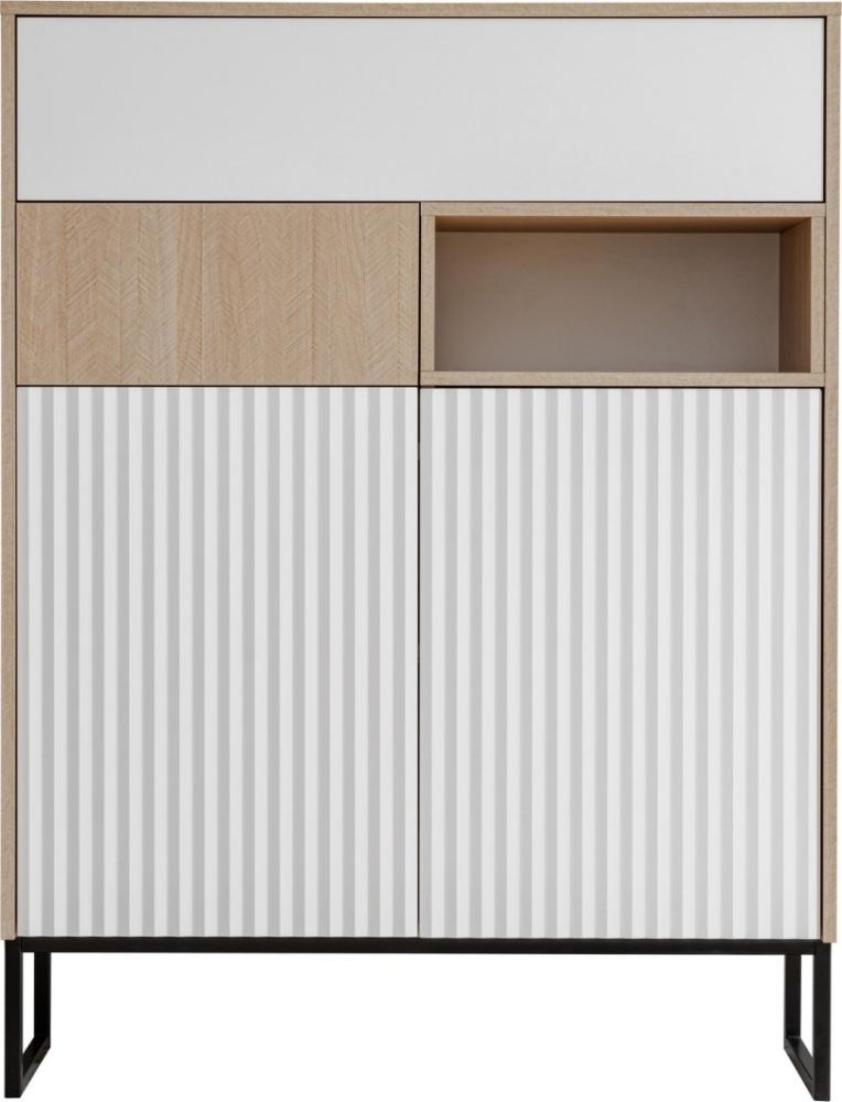 Highboard Kommode Zoe 100x40x132cm Herringbone Skandi weiß 2-trg MDF grifflos Bild 1