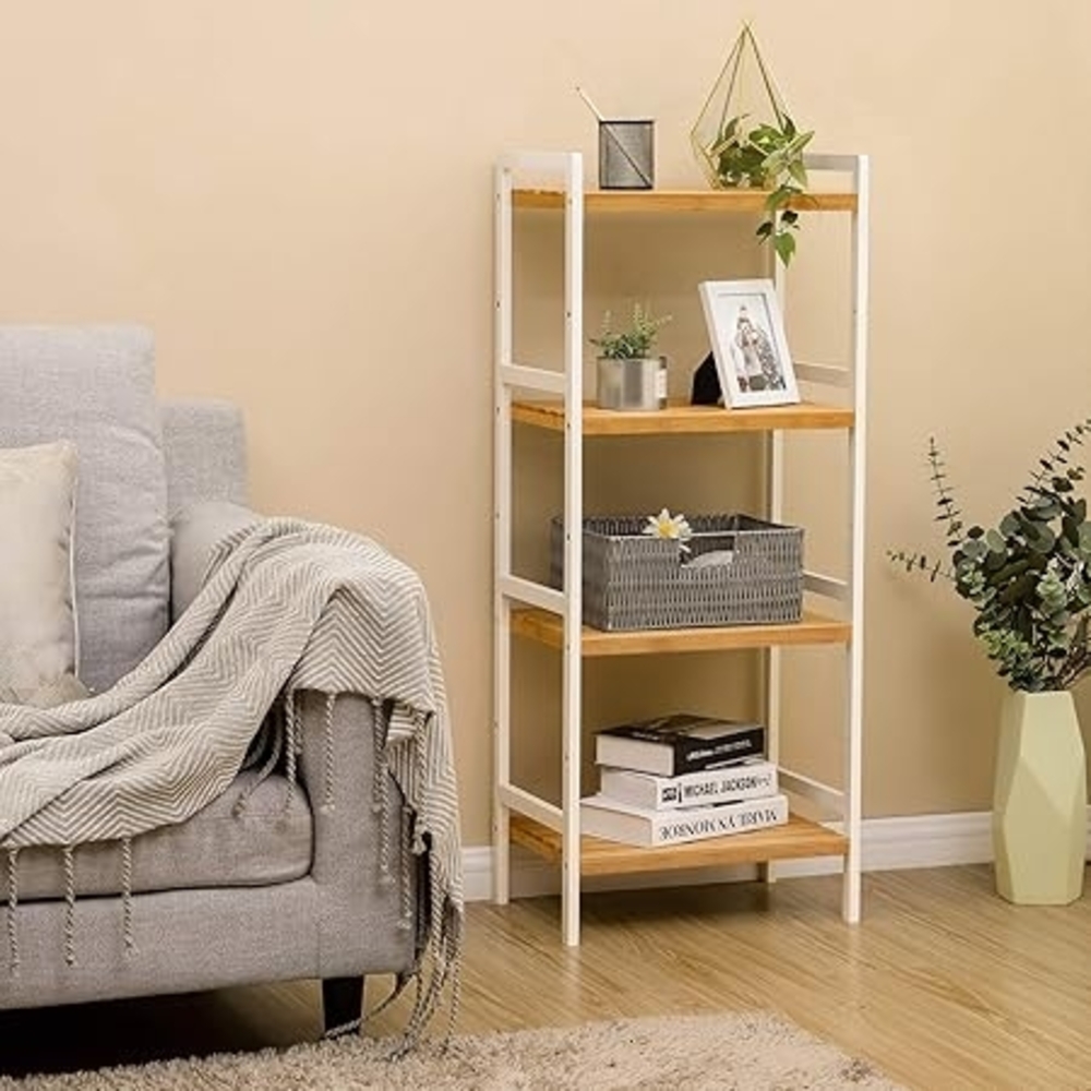 Songmics 'BCB74WN' Regal mit 4 Ablagen, Bambus Natur / Weiß, 45 x 31,5 x 111 cm Bild 1