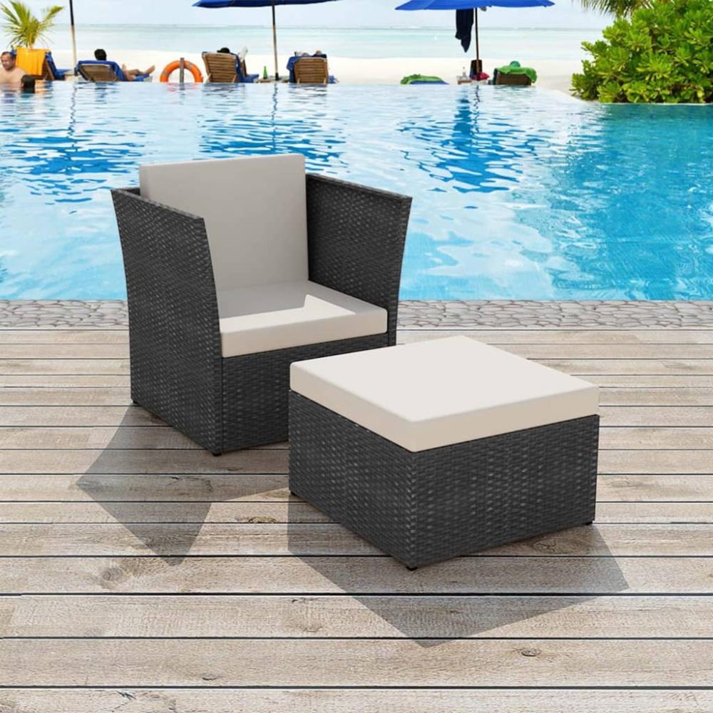 vidaXL Gartensessel mit Fußhocker Poly Rattan Schwarz 41981 Bild 1