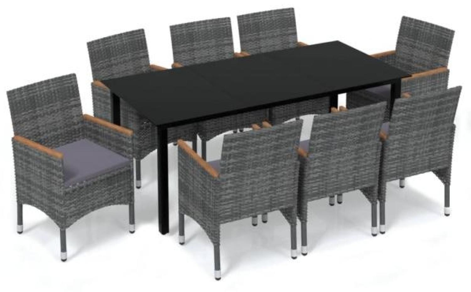 vidaXL 9-tlg. Garten-Essgruppe mit Kissen Poly Rattan Grau 3095008 Bild 1
