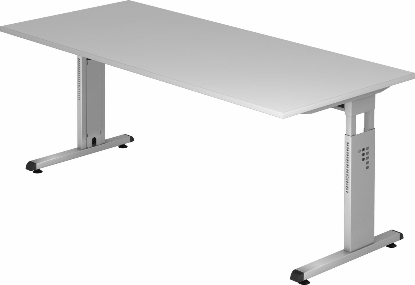 bümö höhenverstellbarer Schreibtisch O-Serie 180x80 cm in grau, Gestell in Silber - großer PC Tisch für's Büro manuell höhenverstellbar, Computertisch verstellbar, OS-19-5-S Bild 1