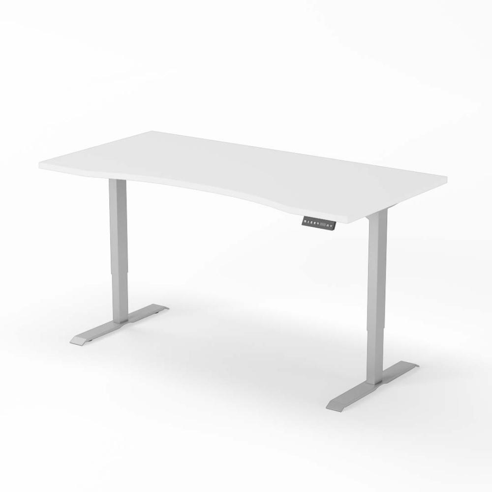 elektrisch höhenverstellbarer Schreibtisch CURVED 180 x 90 cm - Gestell Grau, Platte Weiss Bild 1