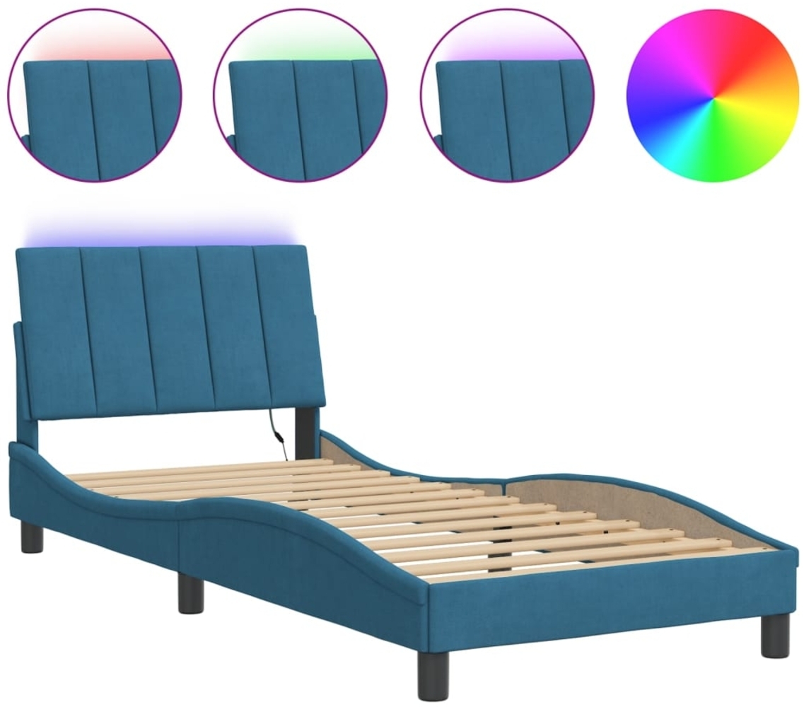 vidaXL Bettgestell mit LED ohne Matratze "Hanko" Blau 90x200 cm Samt 3213761 Bild 1