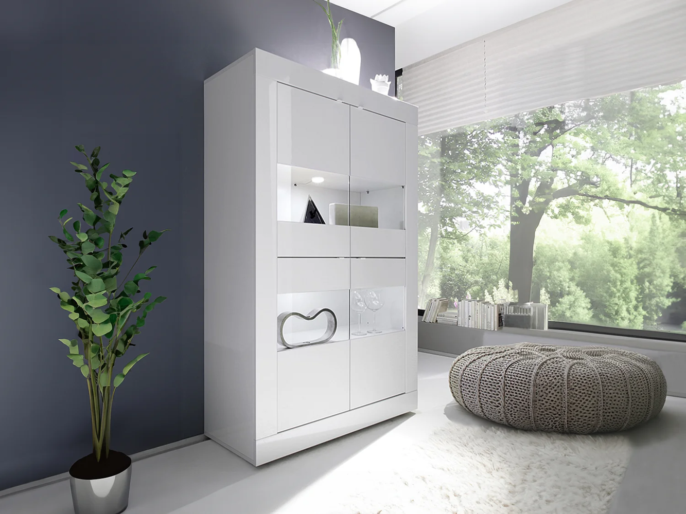 Vente-unique - Vitrinenschrank mit LED-Beleuchtung + 4 Türen - Weiß lackiert - COMETE Bild 1