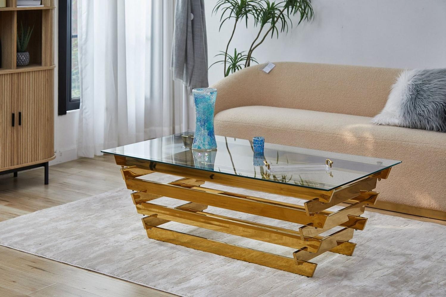 Couchtisch Gold und Klarglas 130 x 70 x 35 cm Bild 1