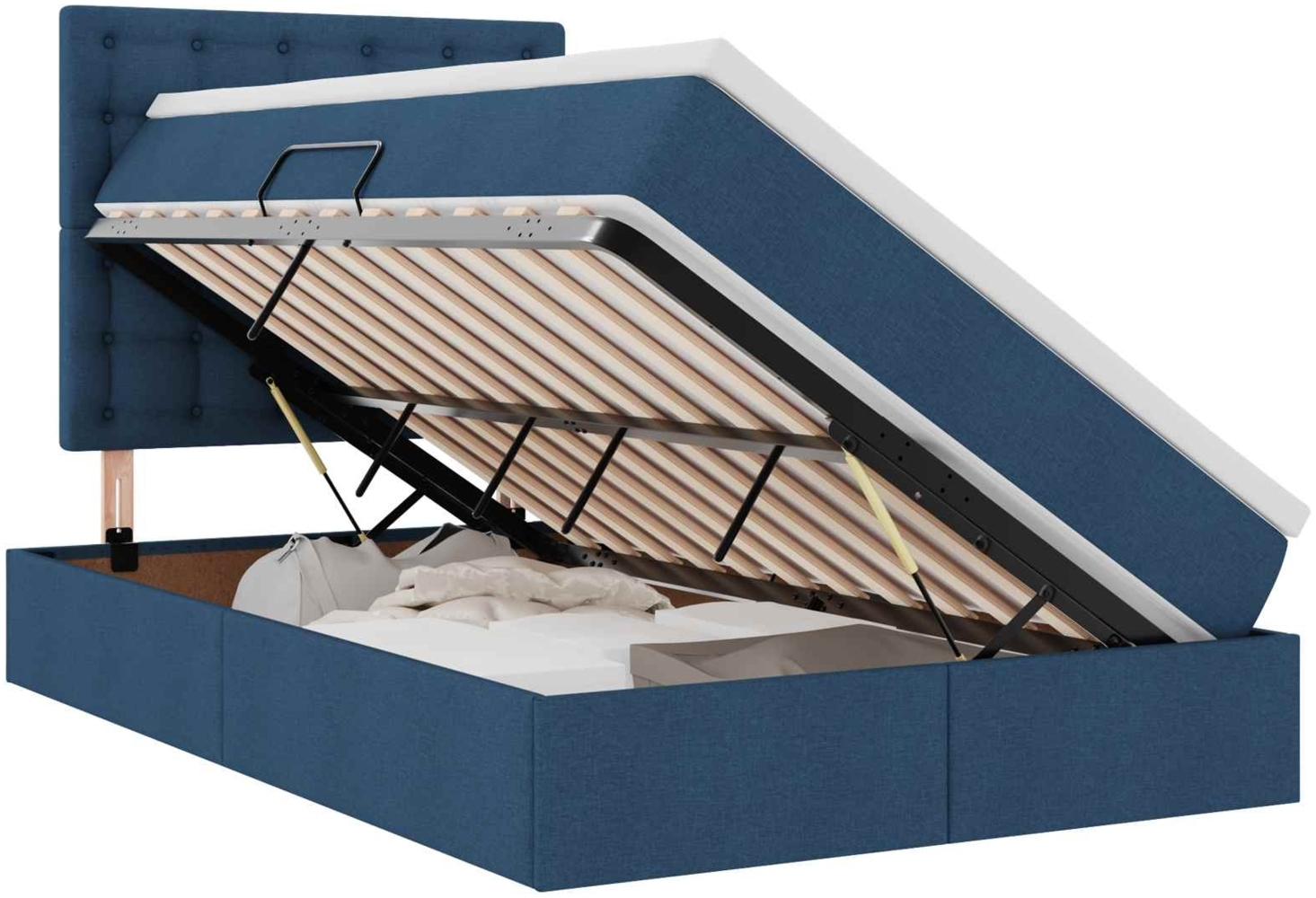 vidaXL Bett mit LED-Lichtleisten mit Kopfteil Blau 120 x 200 cm Stoff 3372539 Bild 1