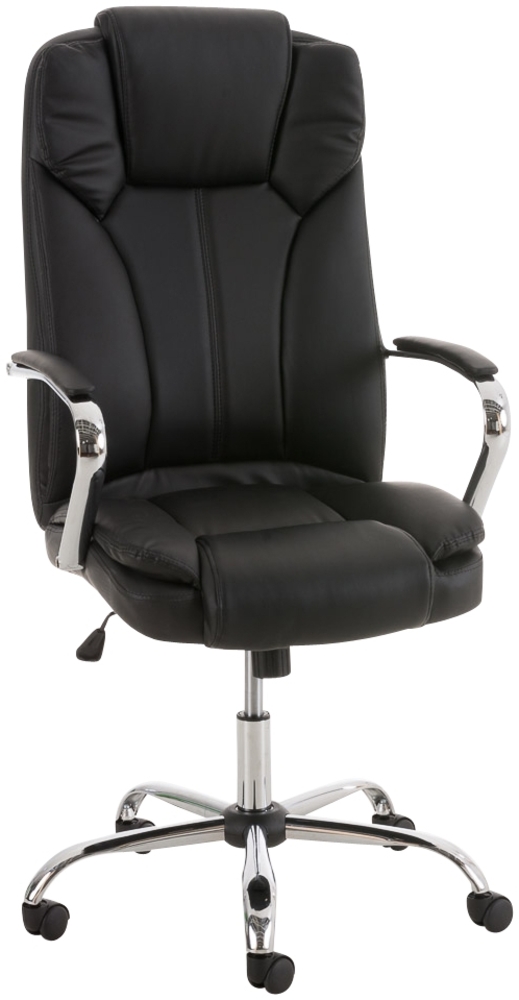 DELUKE® Bürostuhl JUBEL - 115 x 62 x 70, Schwarz Kunstleder Metall in Chromoptik Gestell ergonomische Bürostühle Homeoffice Stuhl mit Rollen Bild 1