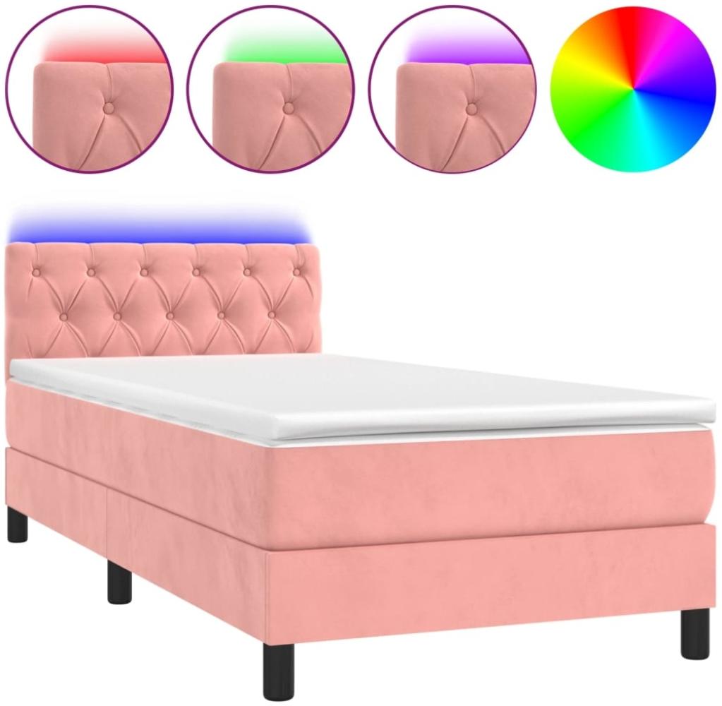vidaXL Boxspringbett mit Matratze & LED Rosa 80x200 cm Samt 3134554 Bild 1