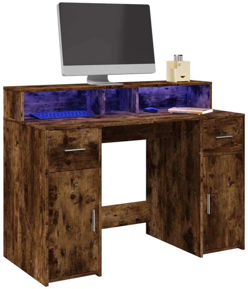 vidaXL LED-Schreibtisch Räuchereiche 120x55x91 cm Holzwerkstoff 3309415 Bild 1