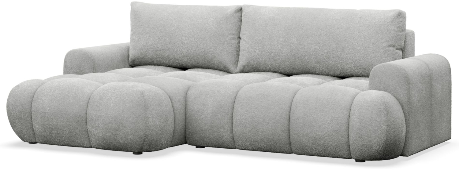 Selsey 'Ombo Mini' Ecksofa mit Schlaffunktion, Bettkasten und Bouclé-Bezug, Hellgrau, links Bild 1
