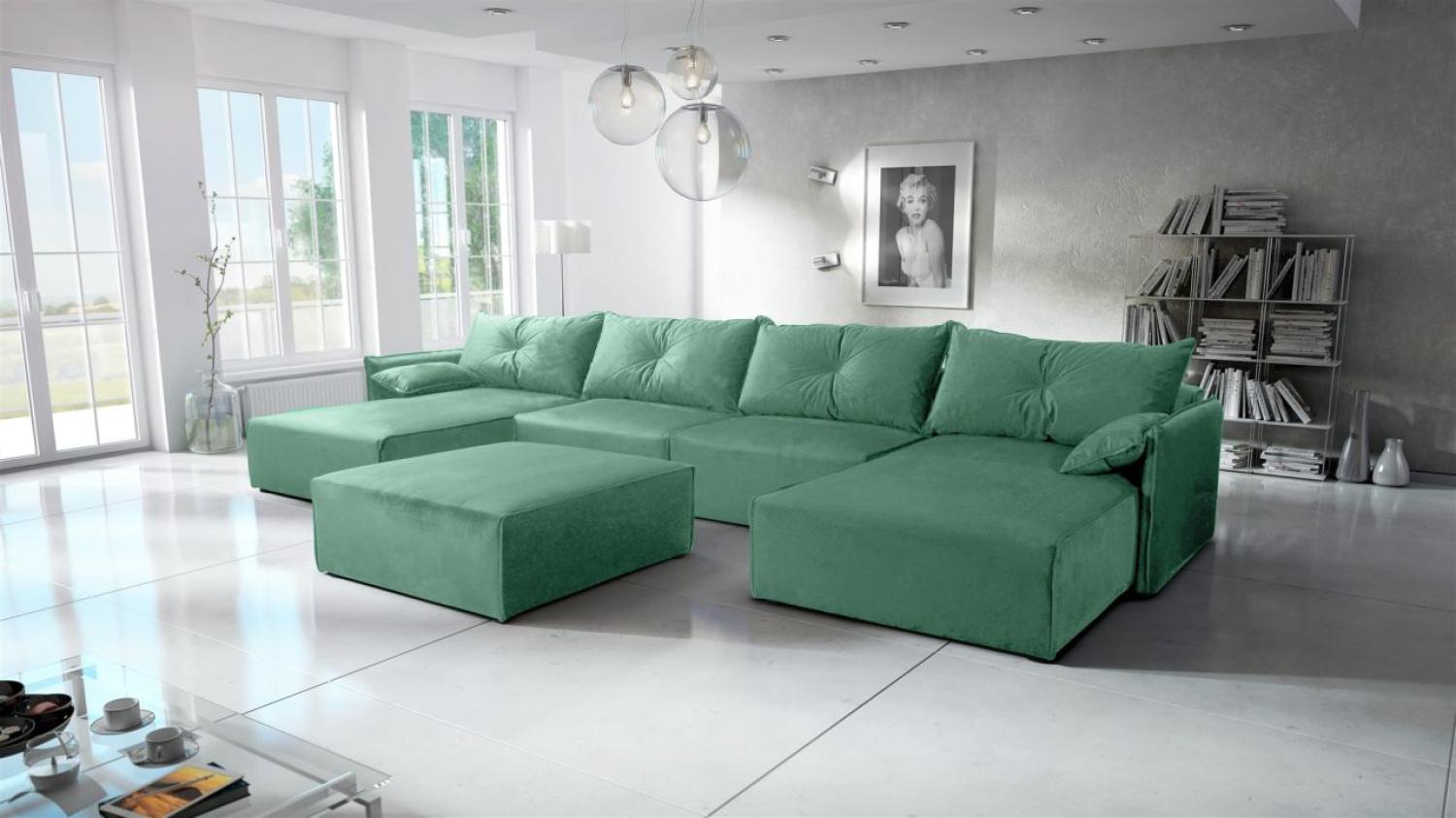 Wohnlandschaft mit Schlaffunktion HUNTER in Stoff Royal Mintgrün Inkl. Hocker Bild 1