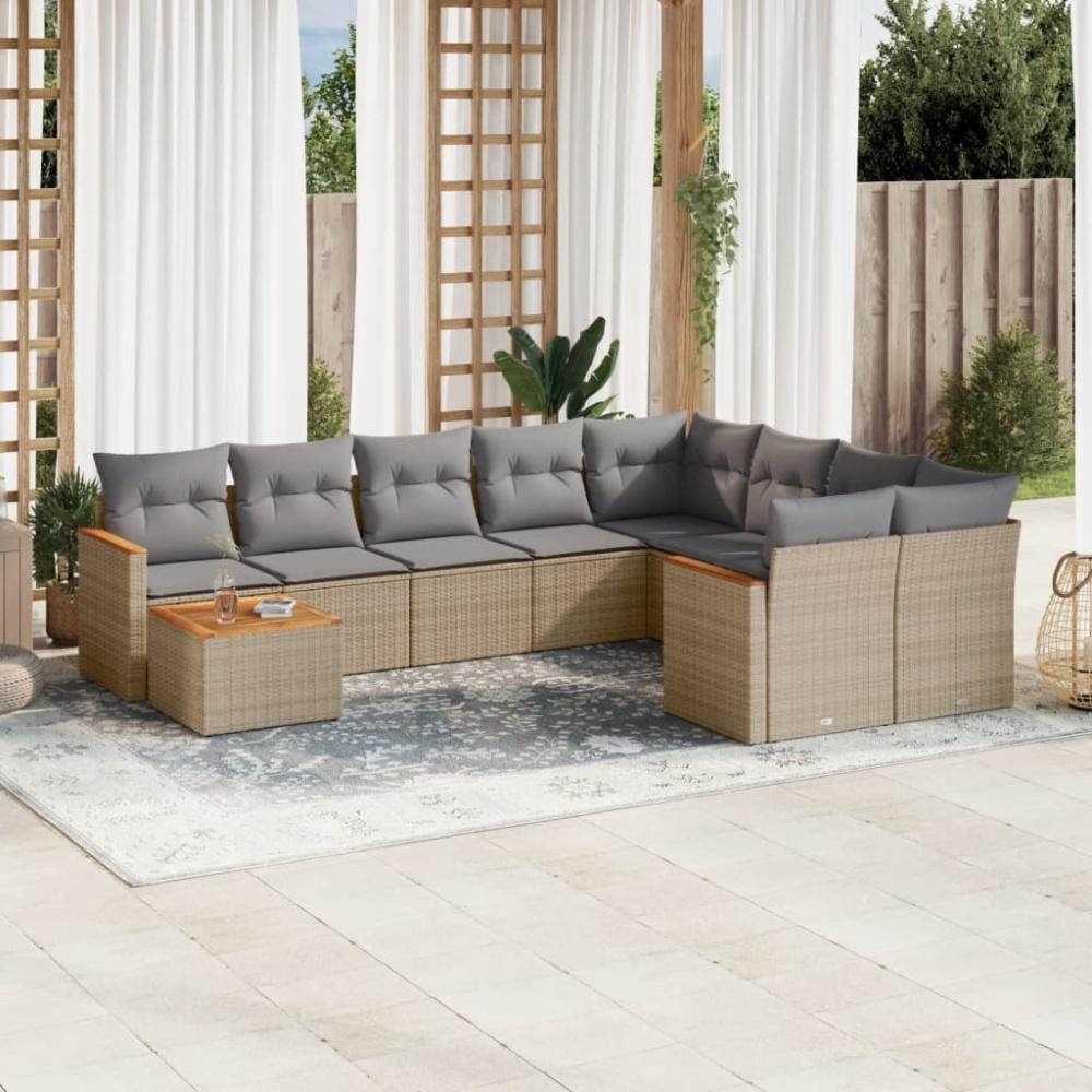 vidaXL 10-tlg. Garten-Sofagarnitur mit Kissen Beige Poly Rattan 3226318 Bild 1