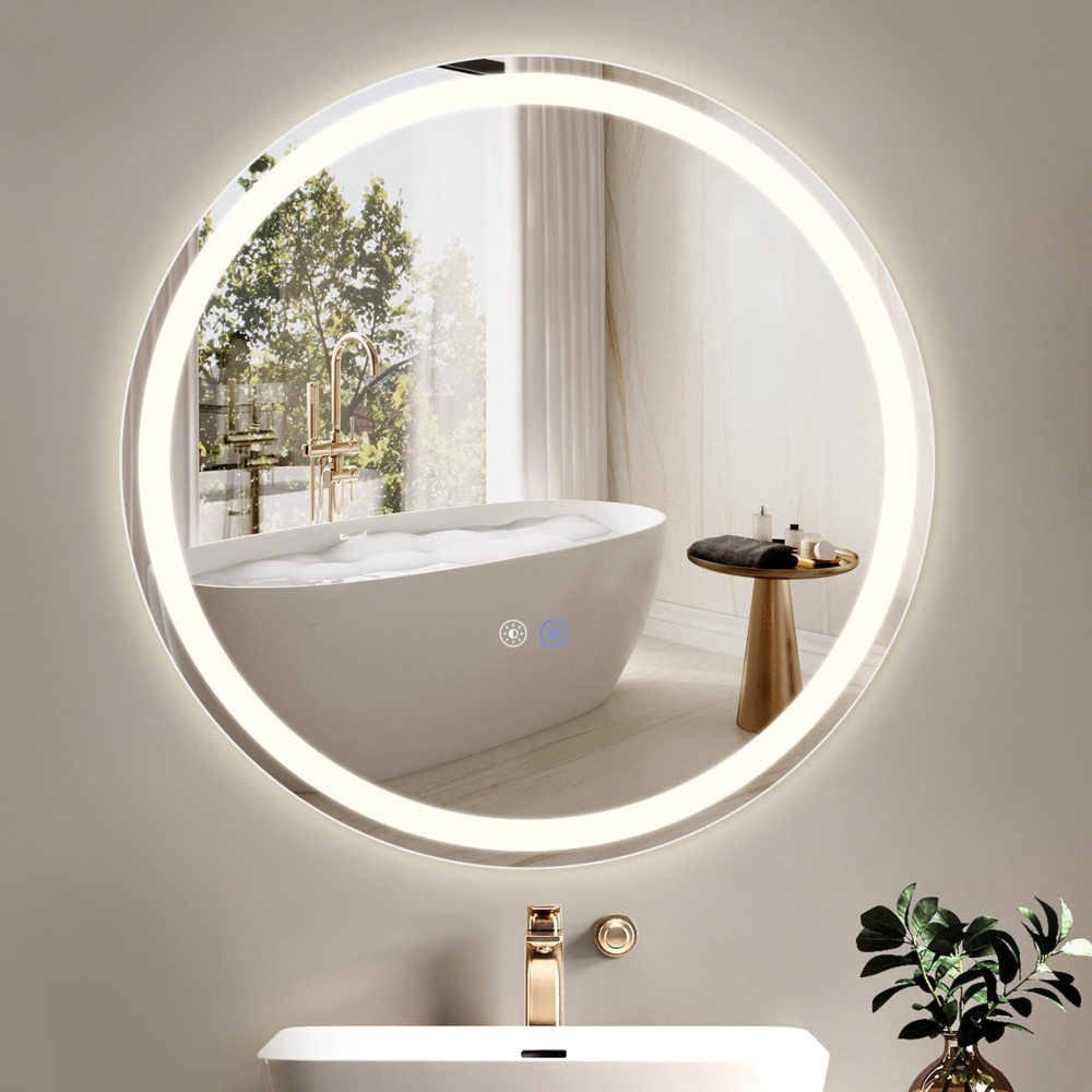 ZMH Beleuchteter Badezimmerspiegel – rund, 60 cm, LED, Wandmontage, Touch-Schalter, beschlagfrei, IP44, einstellbar 3000 K – 6500 K Bild 1