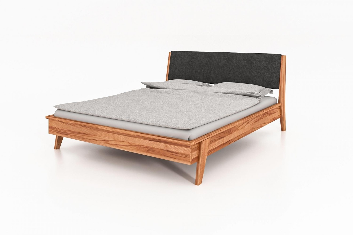 Bett Jetro 1 aus Kernbuche massiv 90x200 mit Polsterkopfteil und Holzbeinen Bild 1