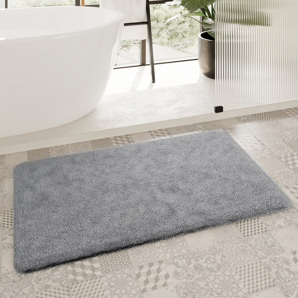 Homie Living Badematte Porto Azzurro, Höhe 30 mm, rutschhemmend beschichtet, fußbodenheizungsgeeignet, schnell trocknend, Polyester, rechteckig, Badteppich, uni, rechteckig & rund, waschbar, Badezimmerteppich Bild 1