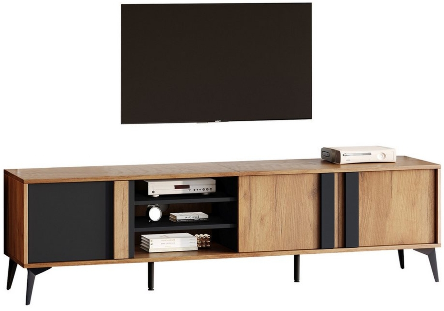 REDOM Lowboard Rustikales Braun-TV-Schrank (Fernsehtisch,TV-Board,TV-Ständer, TV-Kommode, 1 St, 3 Türen und 3 offene Fächer), für Fernseher bis 80 Zoll Bild 1