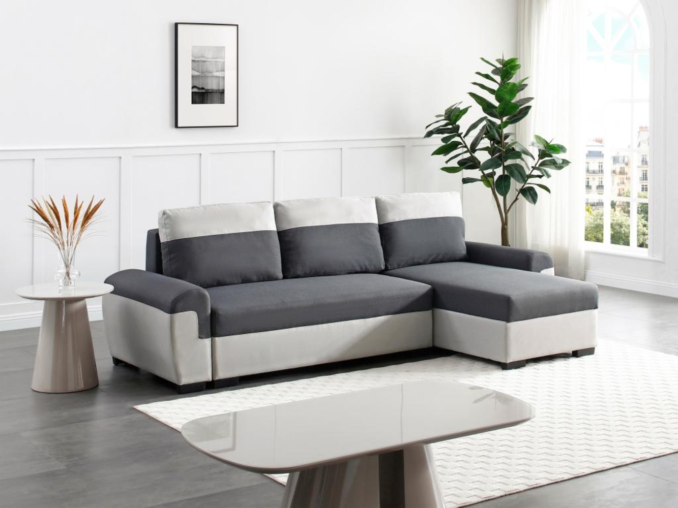 Vente-unique - Ecksofa mit Schlaffunktion - Ecke wechselbar - Stoff - Anthrazit & Hellgrau - GABY II Bild 1