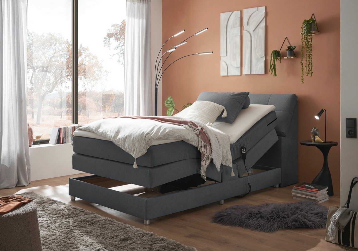 Boxspringbett Toulouse A von Ed Exciting Design Farbe Anthrazit – Motor, Stauraum & Relaxfunktion H2 Bild 1