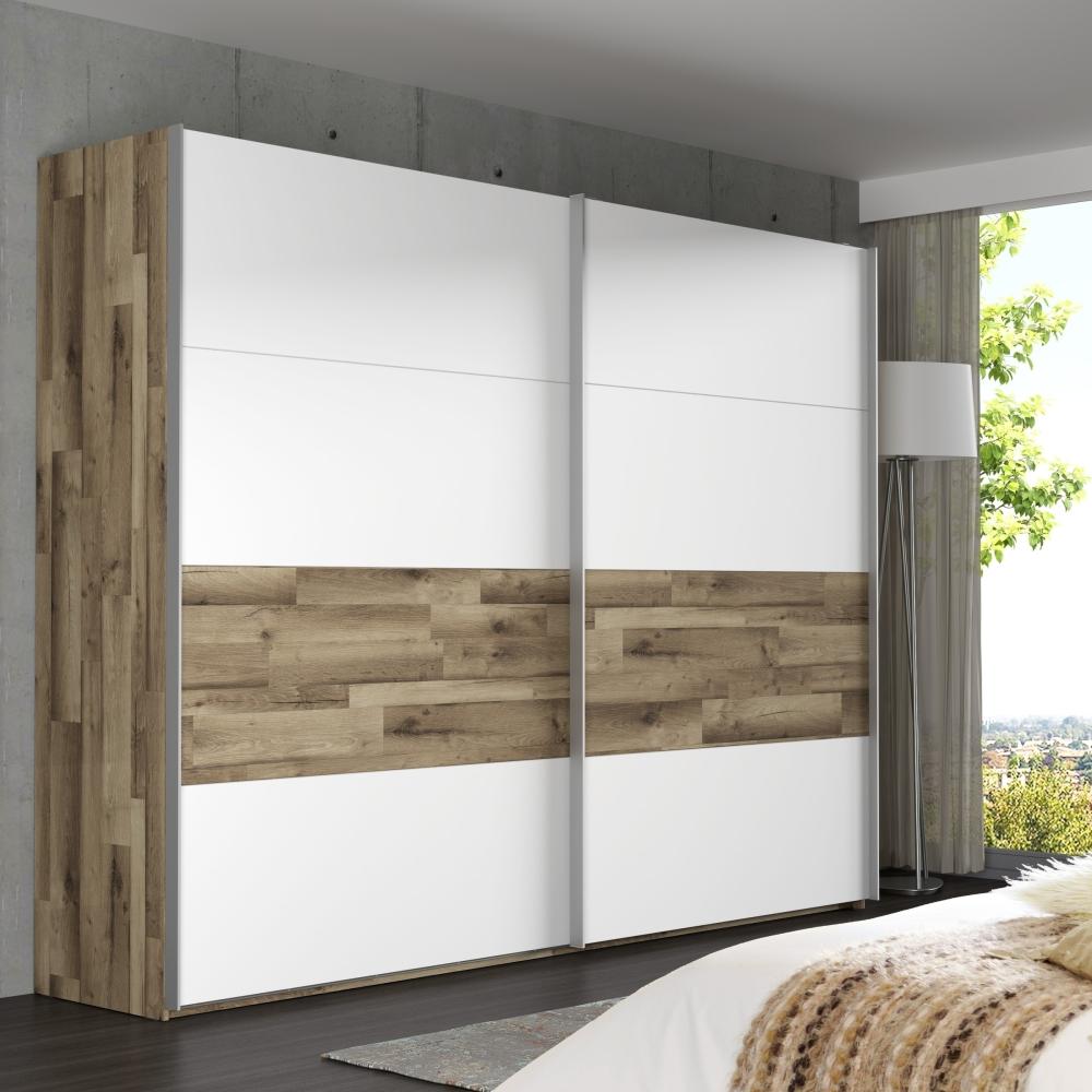 Schiebetürenschrank >MODERN WAY< in Stabeiche / Weiss Matt - 270x210,5x61,2 cm (BxHxT) Bild 1