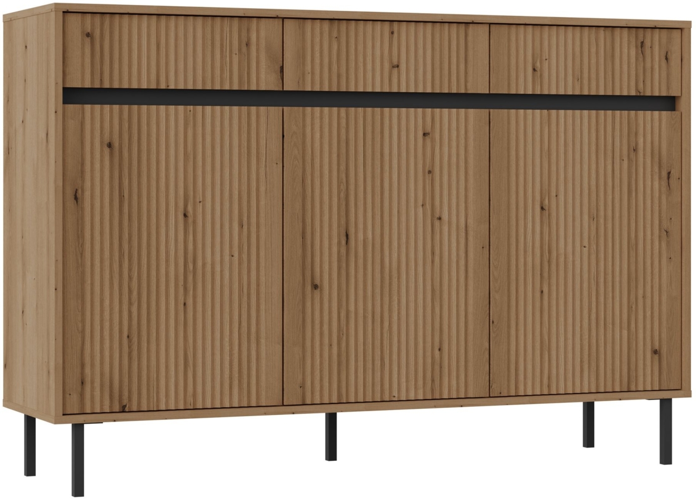 Selsey 'Osaka' Sideboard 3-türig mit drei Schubladen, Eichenholzoptik 'Evo'ke, ca. 100 x 149 x 40 cm Bild 1