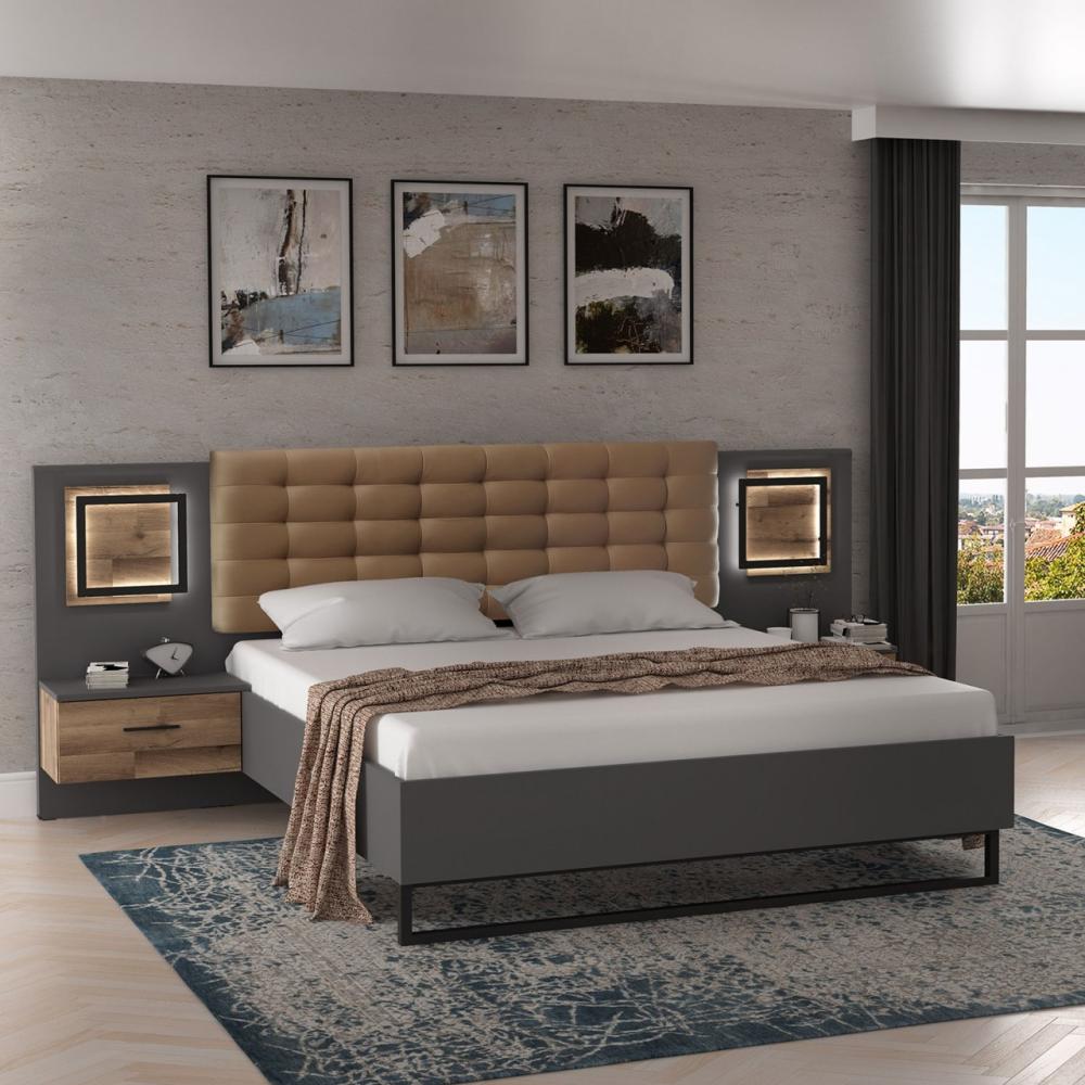 Bett Bettanlage Bettgestell 180x200 cm stabeiche wolfram grau Mordern Bild 1