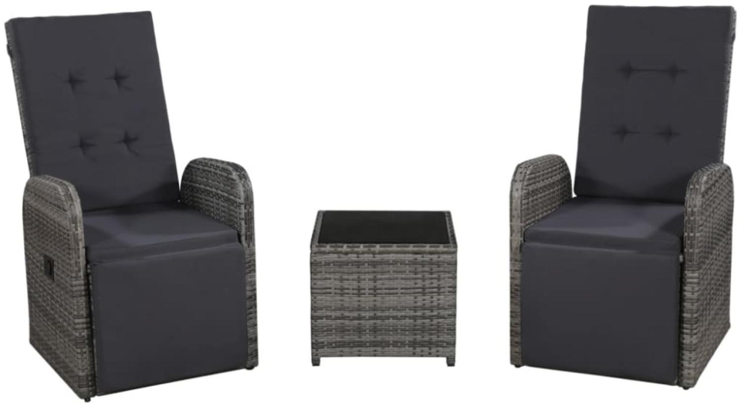 vidaXL 3-tlg. Bistro-Set mit Auflagen Poly Rattan Grau Bild 1