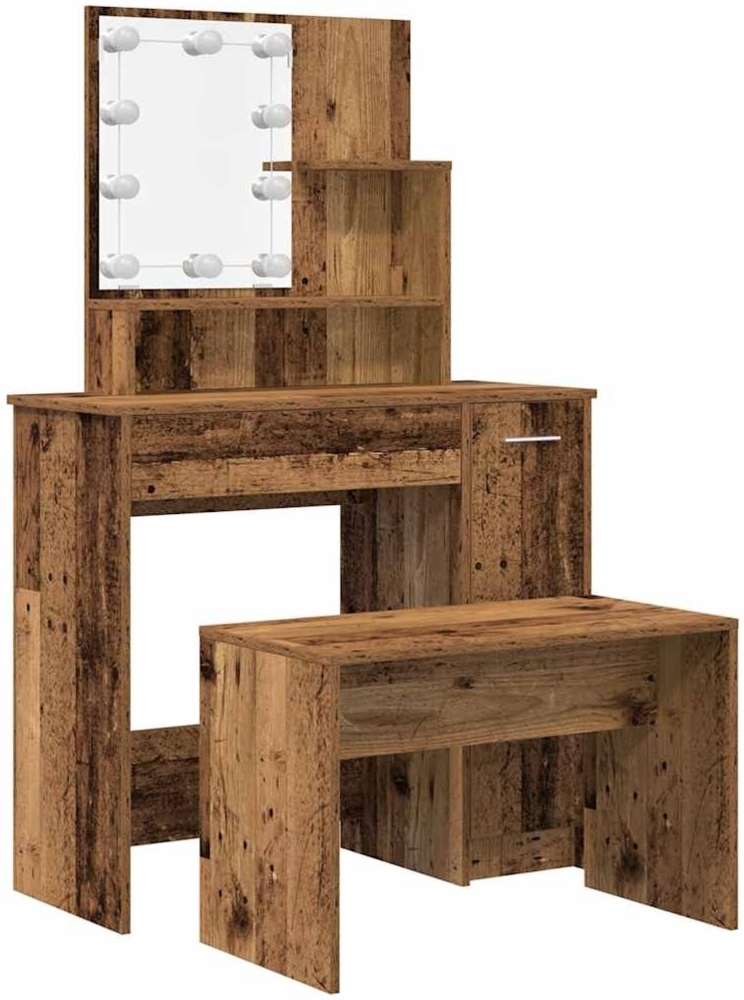 vidaXL Schminktisch-Set mit LED-Leuchten Altholz-Optik Holzwerkstoff 3329185 Bild 1