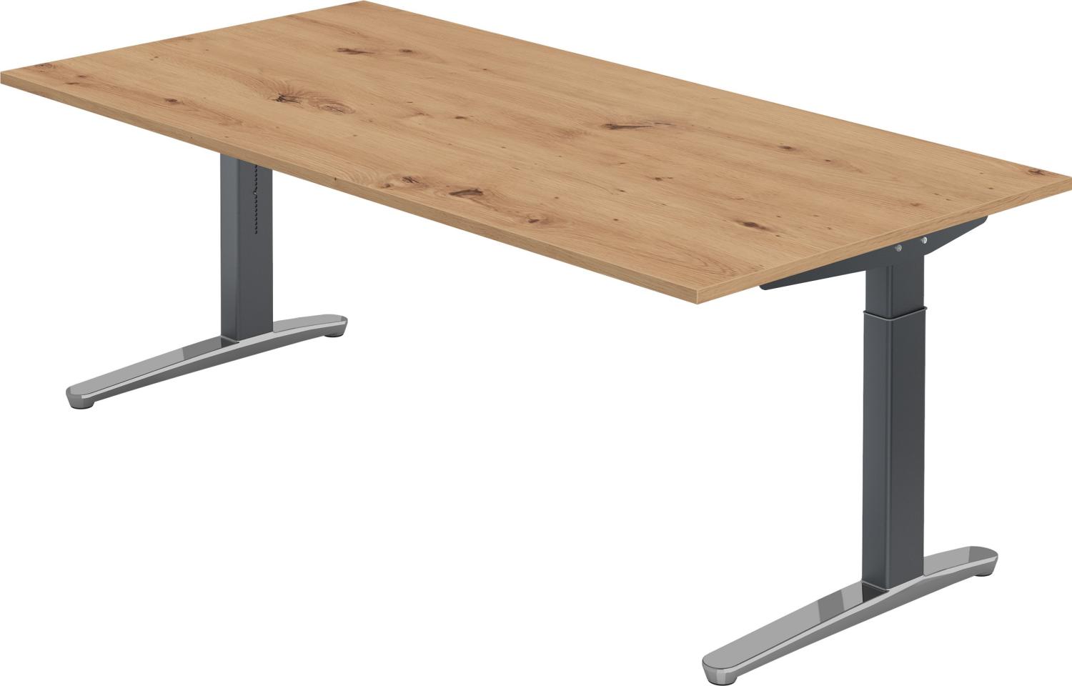 bümö® Design Schreibtisch XB-Serie höhenverstellbar, Tischplatte 200 x 100 cm in Asteiche, Gestell in graphit/alu poliert Bild 1