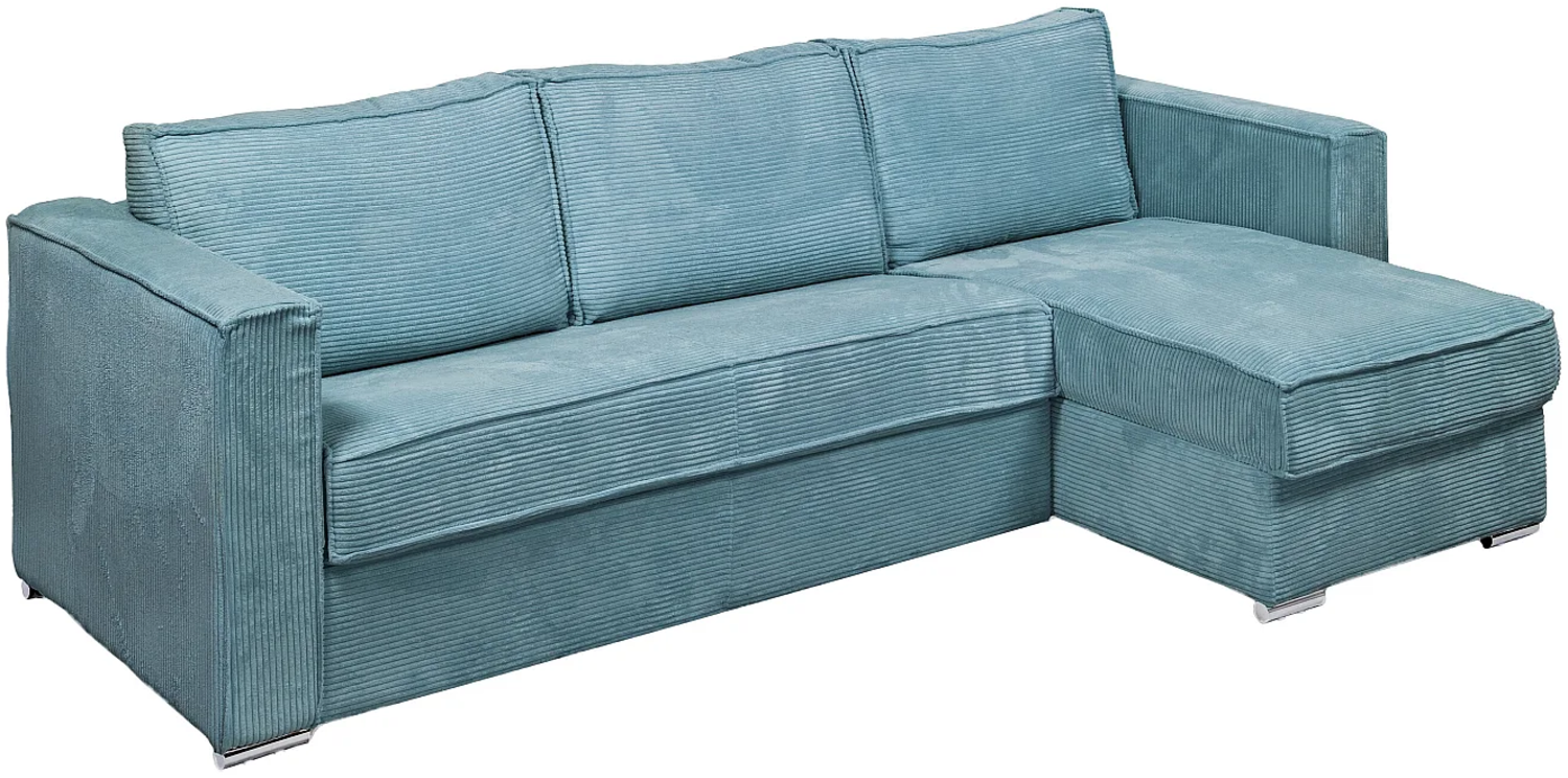 Vente-unique - Eckschlafsofa mit Matratze - Ecke wechselbar - Cord - Türkisblau - Liegefläche mit Lattenrost mit breiten Latten 140 cm - Matratze 22 cm mit Memory Schaum - LORETO Bild 1