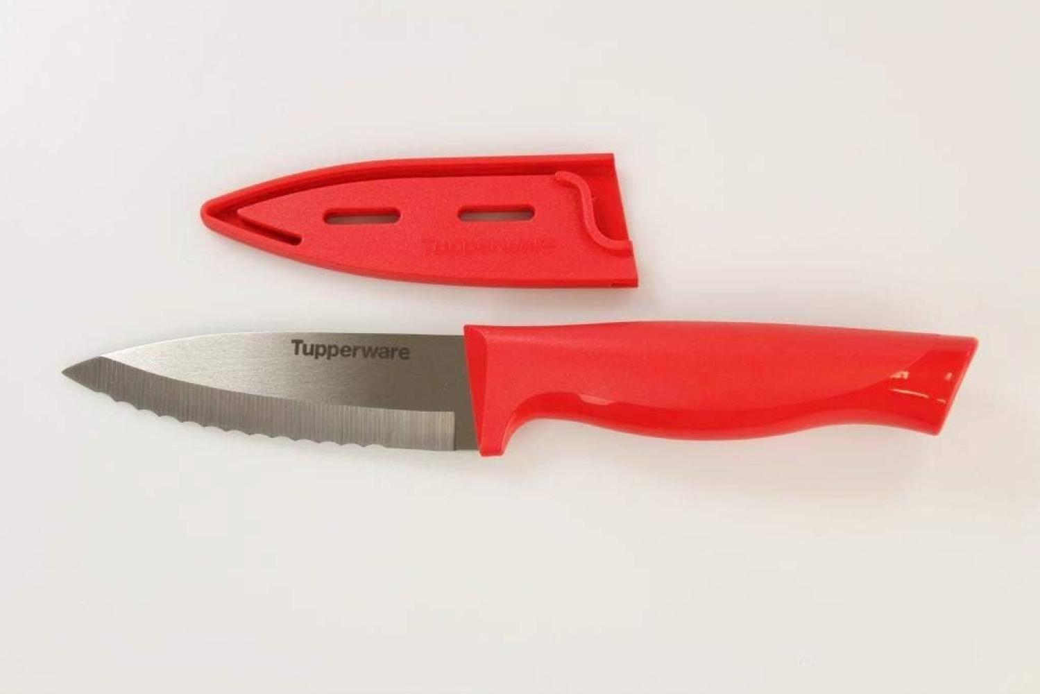 TUPPERWARE Universalküchenmesser Tupperware Messer Essential-Serie rot mit Wellenschliff Bild 1