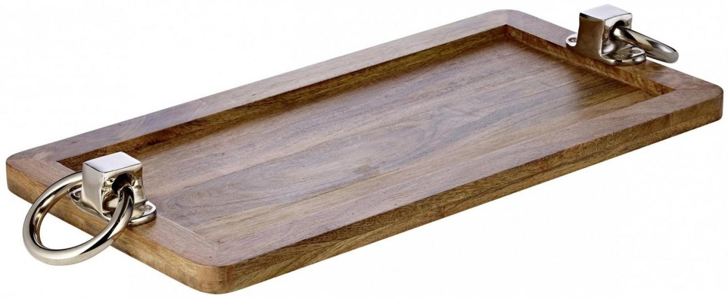 Tablett Bobby, Mangoholz, rechteckiges Serviertablett, Dekotablett für Kerzen, Frühstückstablett aus Holz, Griffe mit Silber-Optik, vernickelt, 60 x 20 cm Bild 1