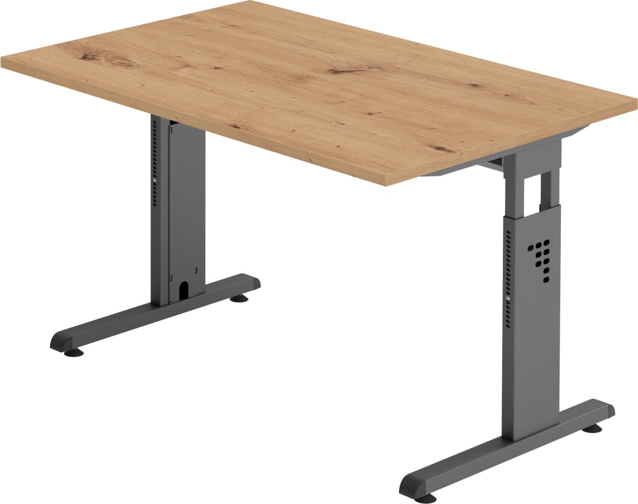 bümö® Schreibtisch O-Serie höhenverstellbar, Tischplatte 120 x 80 cm in Asteiche, Gestell in graphit Bild 1