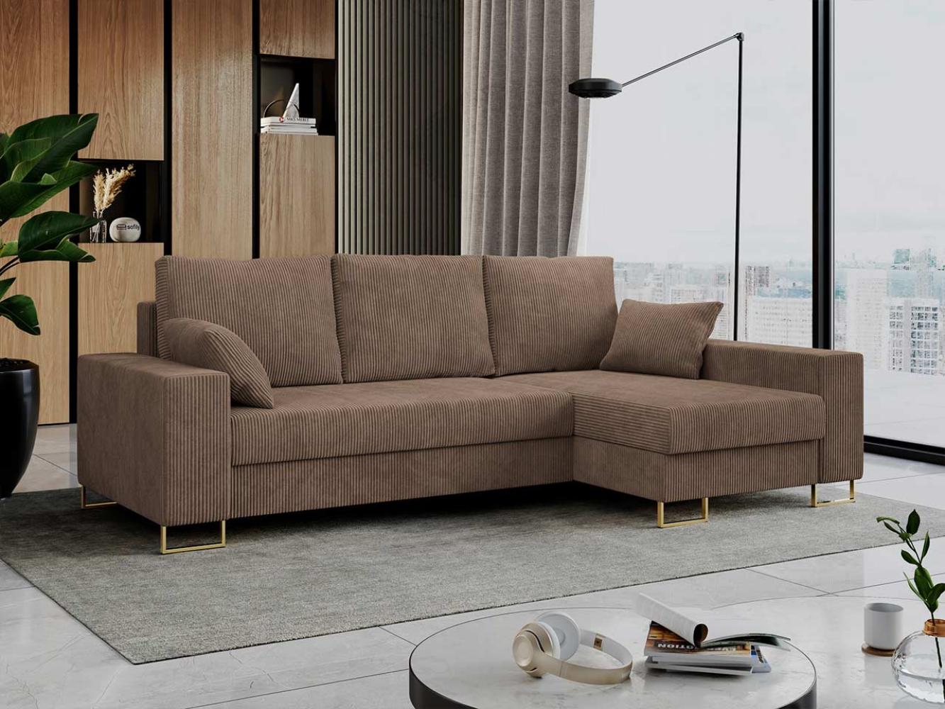 Mks Möbel 'Dorian L-Form' Ecksofa  mit Bettkasten, 242 x 138 x 95 cm, Hellbraun, Cord Bild 1