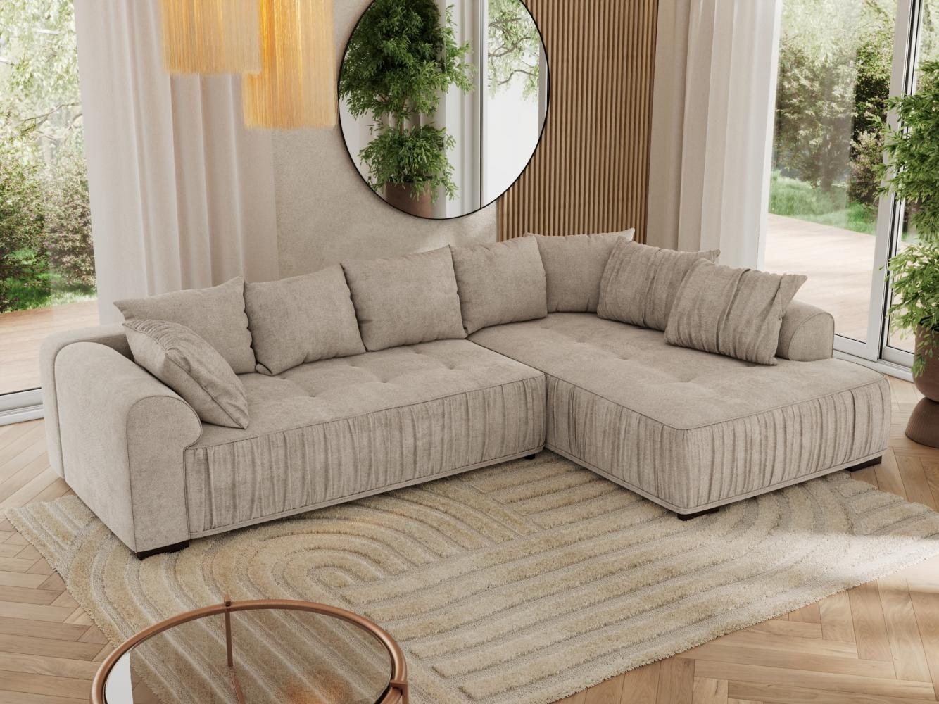 Ecksofa mit Schlaffunktion und Armlehnen, Komfortschaum, L-förmige Ecke - ORTA - rechts - Beige Stoff Bild 1