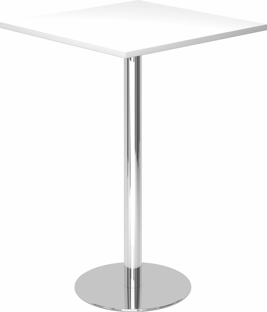 bümö Stehtisch Büro, Bistrotisch eckig 80 x 80 cm - Bartisch weiss, Stehtisch Holz-Platte, Säule aus Metall verchromt, Buffettisch, Säulentisch, Partytisch, Thekentisch, Hochtisch, Barmöbel, STH88-W-C Bild 1