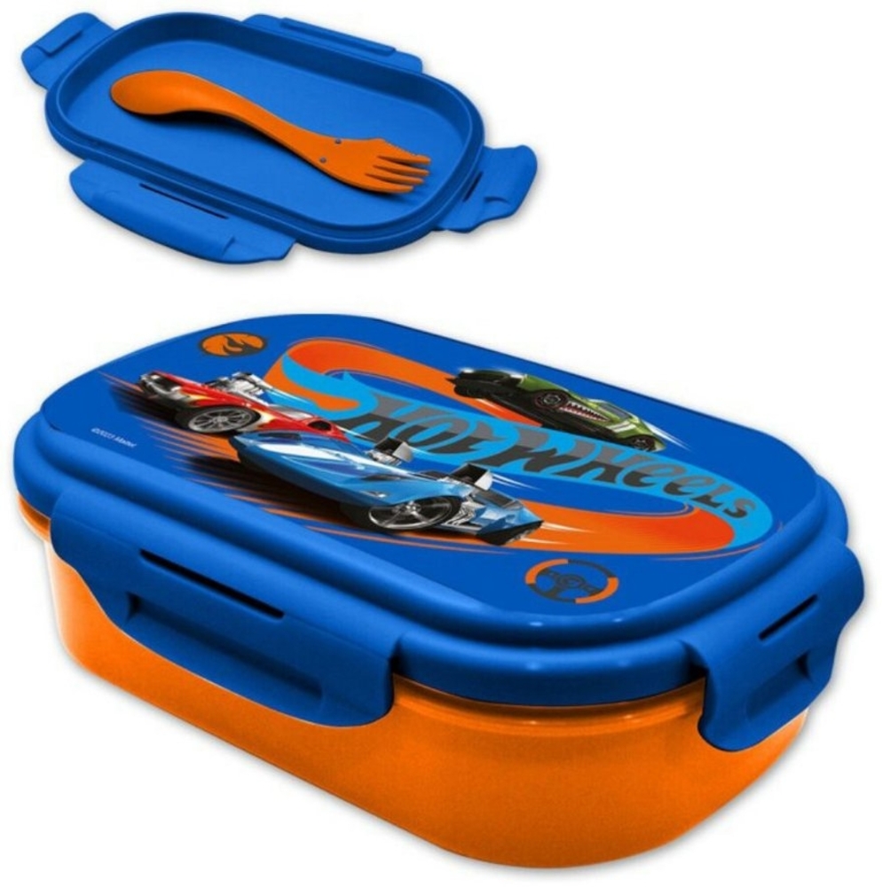 Kids Euroswan Lunchbox Hot Wheels 2 tlg Kinder Lunch Set Brotdose Göffel Gabel Löffel, Kunststoff, (2-tlg) Bild 1