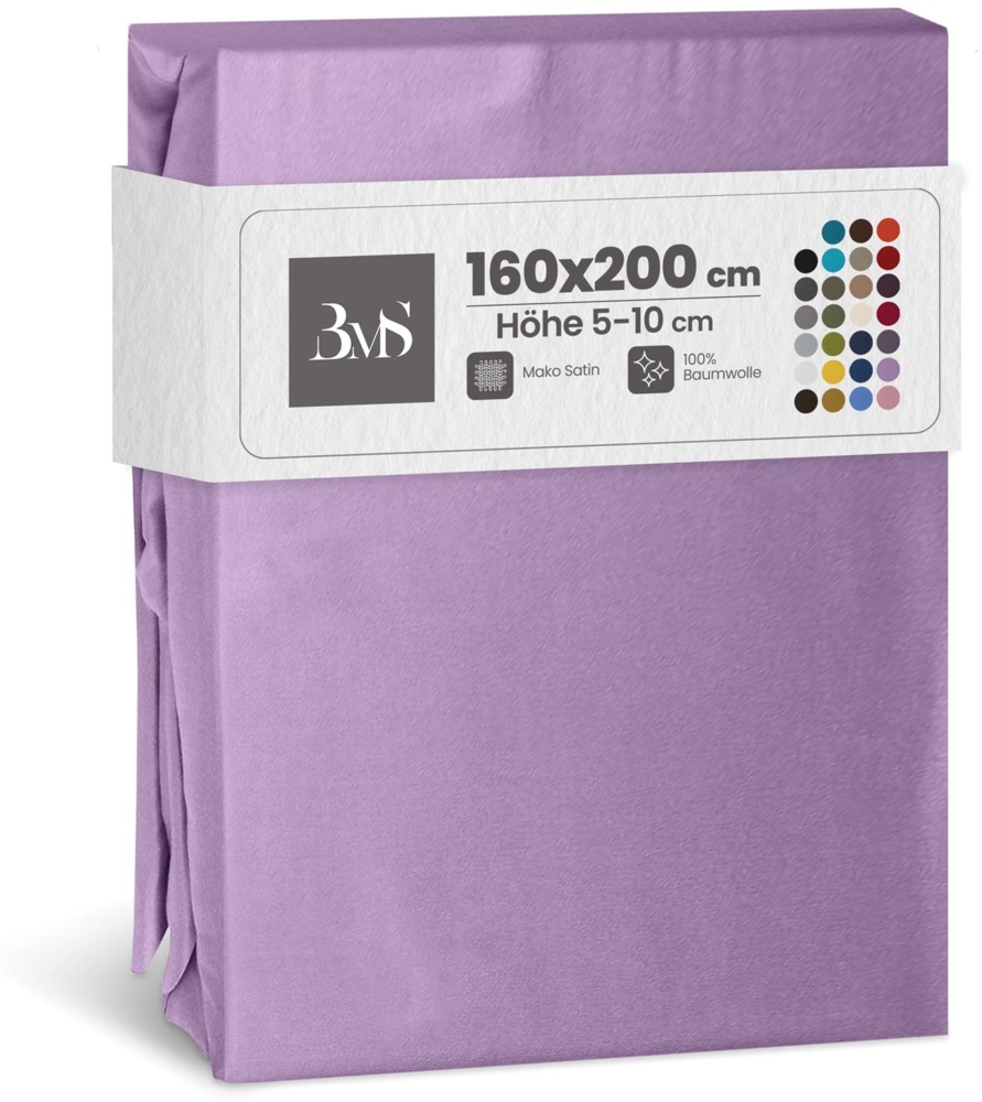 Bettwaesche-mit-Stil Mako-Satin Spannbettlaken flieder rosa 160x200cm Höhe 5-10cm Bild 1