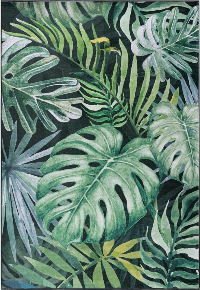 Mazovia Designteppich Modern Teppich Wohnzimmerteppich Monstera Blattmuster Grün, 80 x 150 cm, Fußbodenheizung, Allergiker geeignet, Rutschfest Bild 1