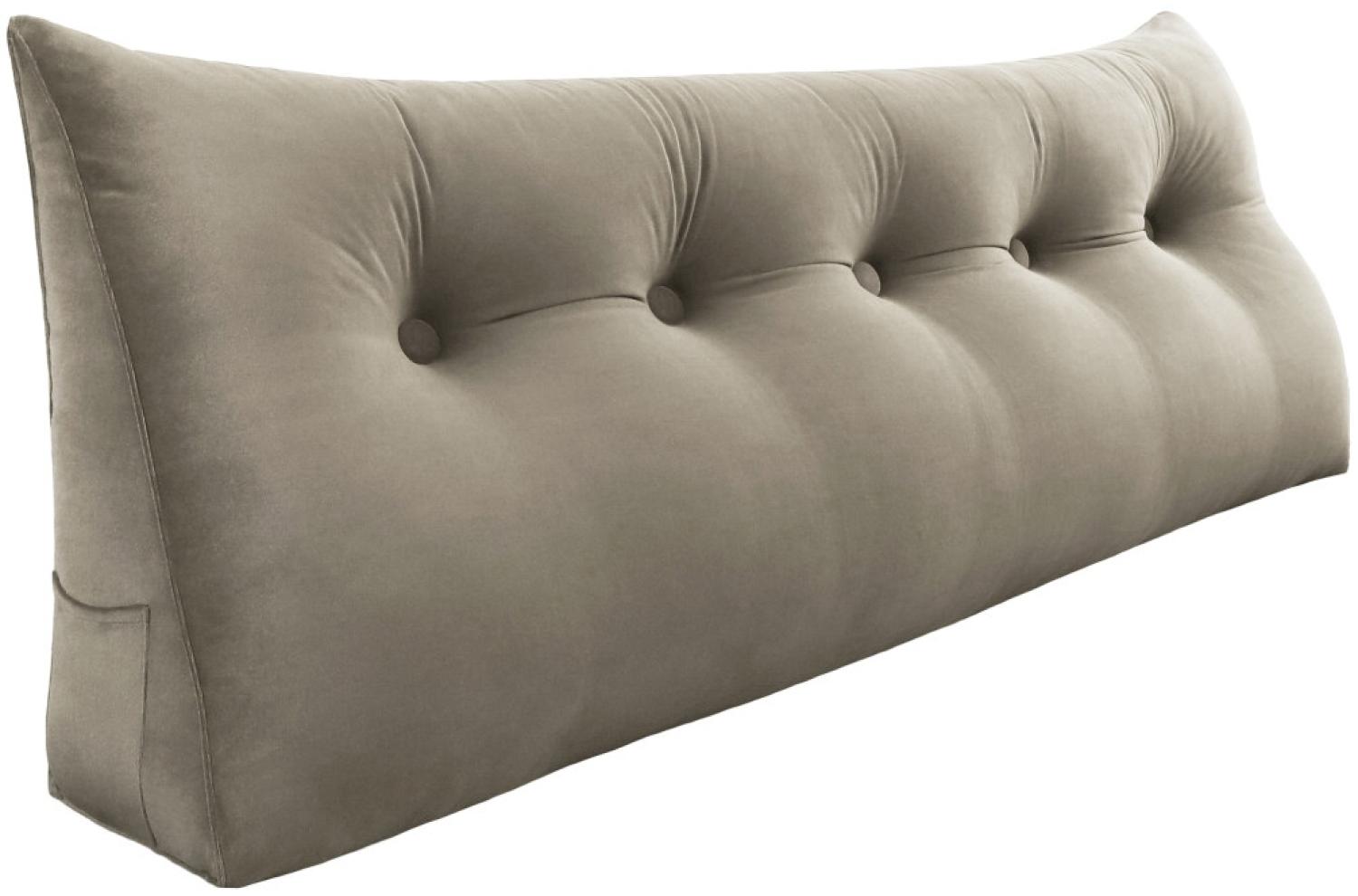 VERCART Großes Keil Lesekissen, Langes Bettruhe Rückenkissen, Dekoratives Kopfteilkissen, Dreieckiges Positionierungs Körperkissen für Tagesbett oder Couch, Samt Bräunen, 160cm Bild 1