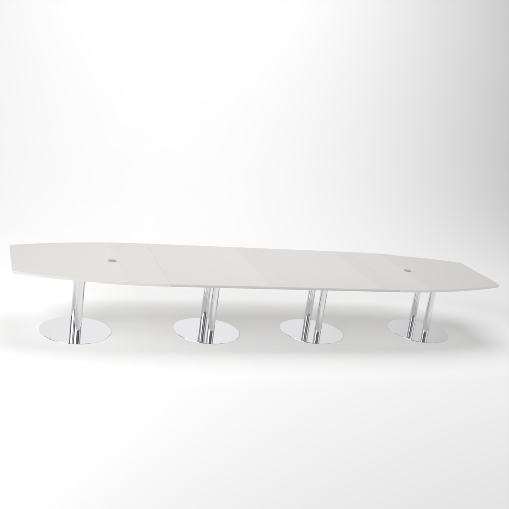 Rheinland Möbel Konferenztisch KONTI 520x130 cm – ovaler Besprechungstisch in Grau mit verchromten Säulenfüßen & 2 Kabelauslässen, erweiterbarer Meetingtisch für 16–18 Personen, moderner XXL-Tisch fürs Büro Bild 1