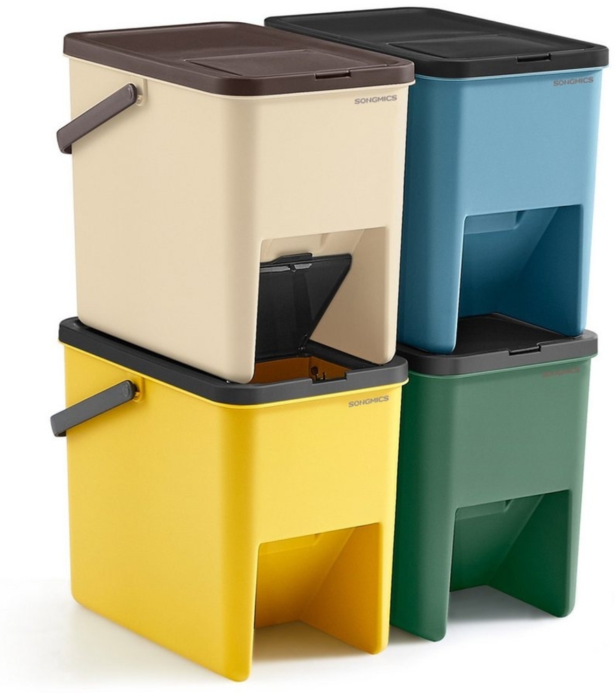 Songmics Mülleimer Küche, 4er Set Abfalleimer, Mülleimer stapelbar, je 20 L, Mülltrennsystem, Klappdeckel, mit Aufklebern, Aufbewahrungsbox Bild 1
