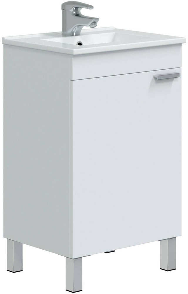 Dmora Badezimmermöbel Iselle, Badezimmerschrank, Mehrzweckschrank, Hängeschrank mit Spiegel, 50x39 h80 cm, Glänzendes Weiß Bild 1