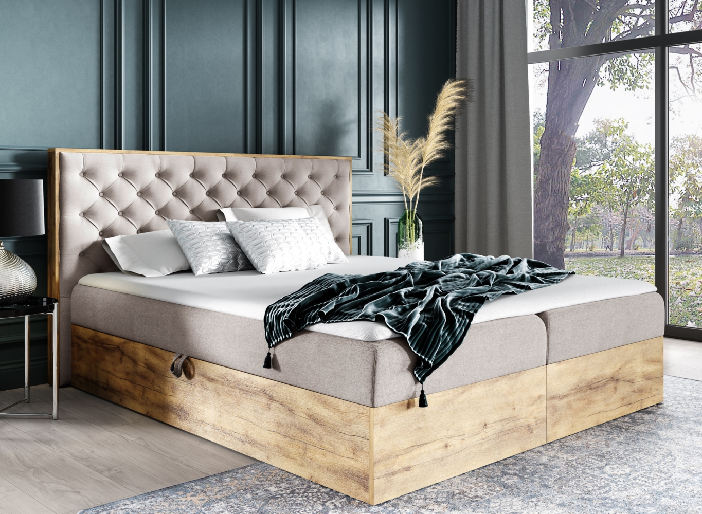 AX LIVING Boxspringbett 140x200 mit Bettkasten Clavio in Beige Bild 1