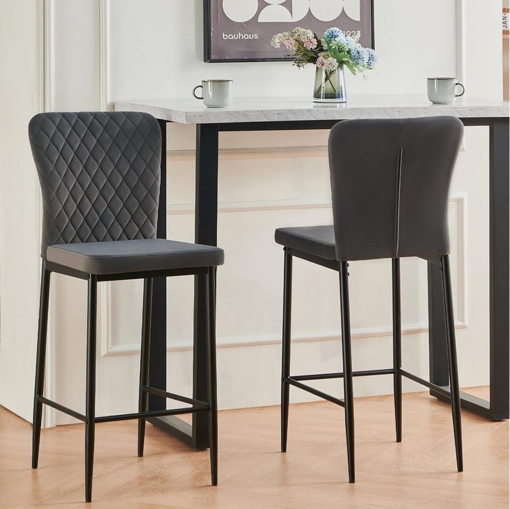 JYMTOM Barhocker 2er Set mit Rückenlehne, Grau – Samt Polster & Metallfüßen (4 St), Barhocker Bild 1