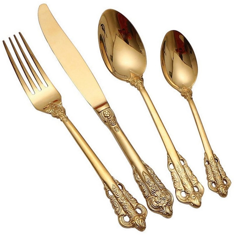 AUKUU Besteck-Set Geschirrset Geschirrset Edelstahl Utensilienset Gold Haupt, vierteilig Steakmesser und Gabel Spiegel Suppenl?ffel Teesuppe Bild 1