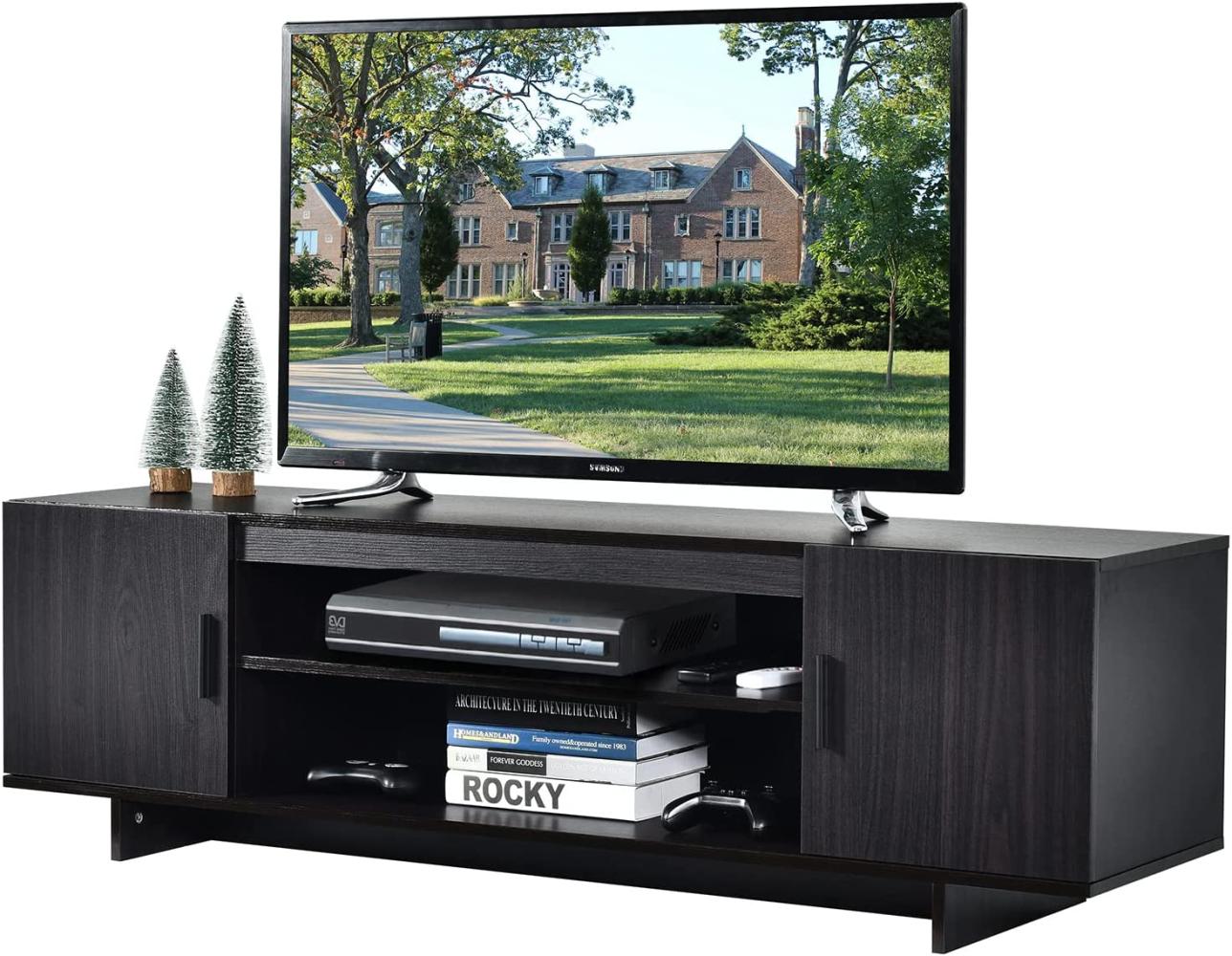 COSTWAY Fernsehschrank TV Schrank für TVs bis zu 65", Medienkonsole mit 2 Schränken und offenen Regalen, Sideboard Fernsehtisch Wohnzimmermöbel, Braun Bild 1