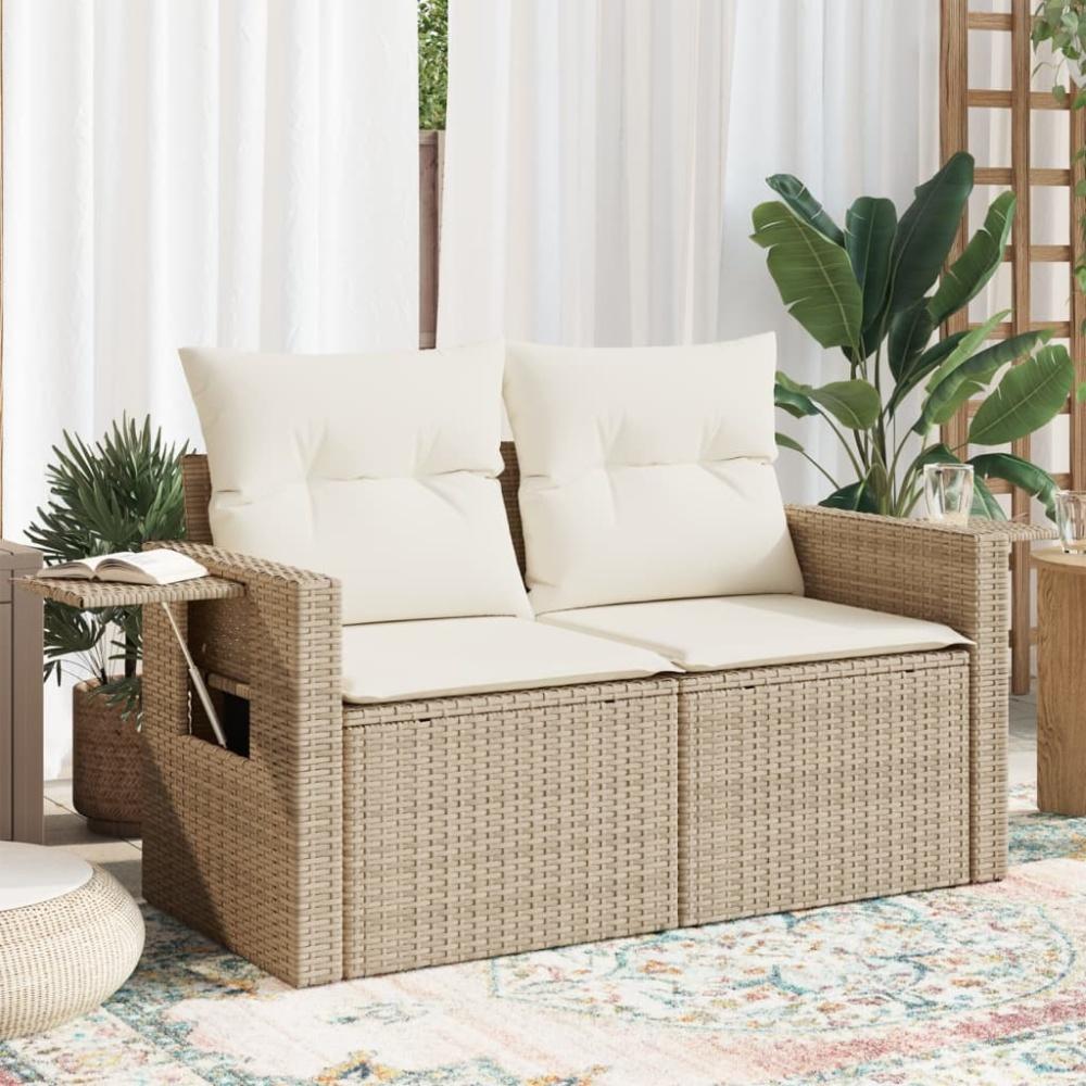 vidaXL Gartensofa mit Kissen 2-Sitzer Beige Poly Rattan 366079 Bild 1