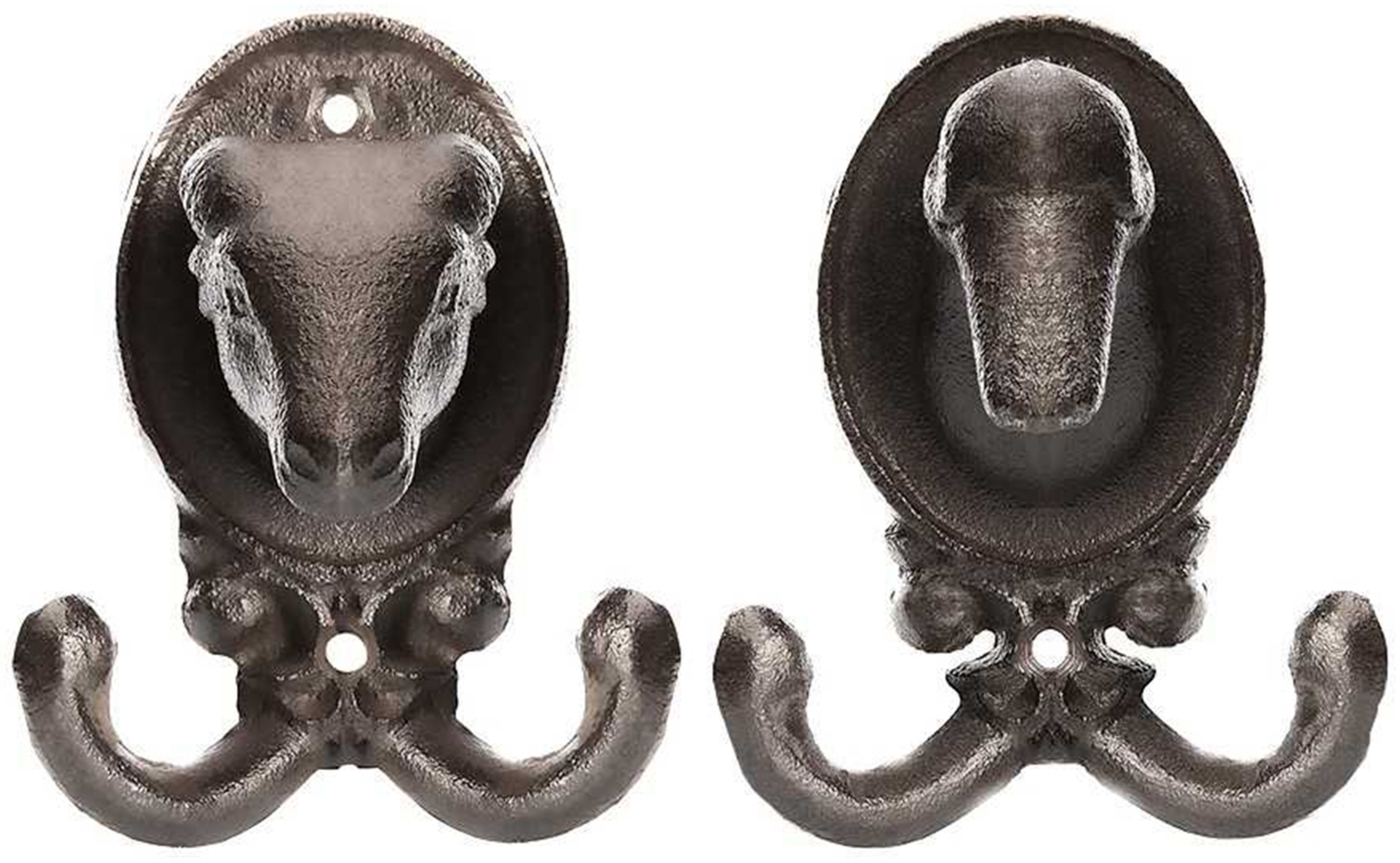 BigDean Garderobenhaken Mix Set Schaf & Ente aus robusten Gusseisen anthrazit (BxH) 8,5x10cm - Tierkopf Kleiderhaken massiv für Garderobe –Wandhaken vintage für Innen & Außen Bild 1