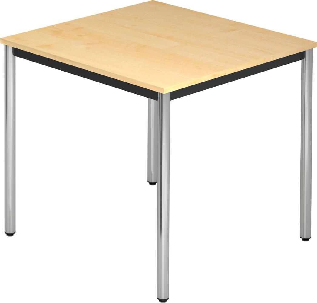 bümö Multifunktionstisch Ahorn, Tisch 80 x 80 cm, Tischfuß verchromt - einfacher Tisch klein, Besprechungstisch System D-Serie, Konferenztisch, Meetingtisch, Mehrzwecktisch, Pausentisch, DR08-3-C Bild 1